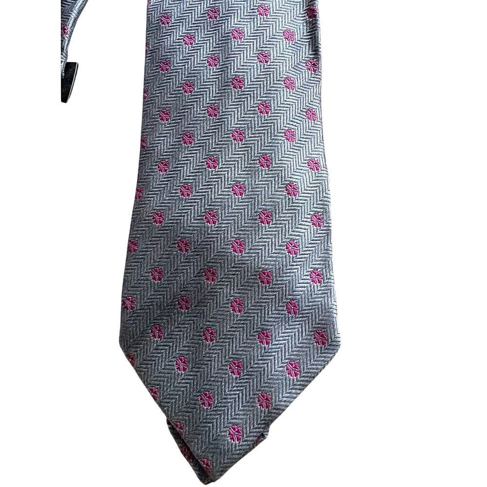 Ermenegildo Zegna 100% Silk Tie Blue Pink Herringbone Designer Italy